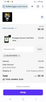 BLACKCOW30 coupon verification screenshot