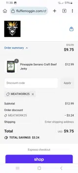 MEATWORK25 coupon verification screenshot