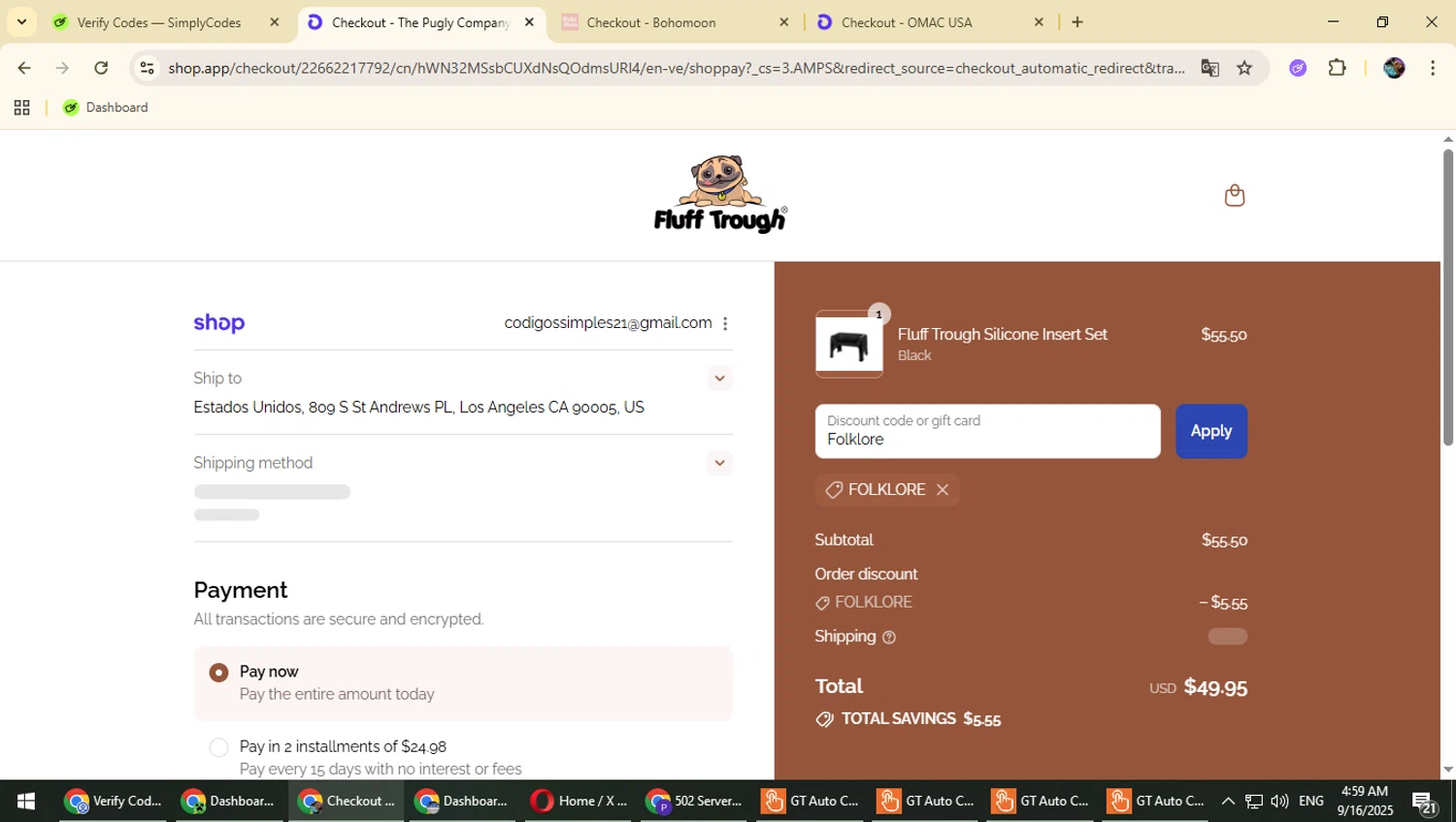 Fluff Trough discount code screenshot showing code Folklore applied at Fluff Trough checkout page. Uploaded by SimplyCodes community member Typhlosion on Sep 16, 2025
