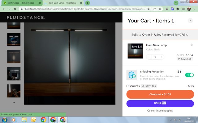 Fluidstance checkout page showing Fluidstance promo code box | Screenshot taken by SimplyCodes community member on Jan 15, 2025