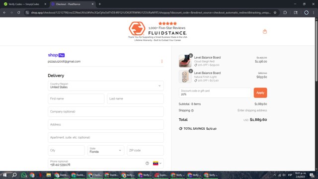 Fluidstance checkout page showing Fluidstance promo code box | Screenshot taken by SimplyCodes community member on Jun 3, 2025