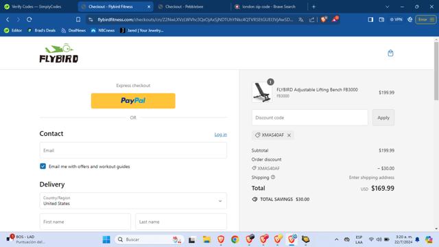 Flybird Fitness checkout page showing Flybird Fitness discount code box | Screenshot taken by SimplyCodes community member on Jul 22, 2024