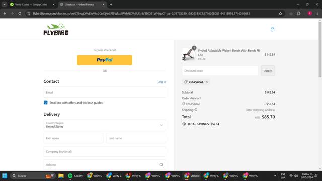 Flybird Fitness checkout page showing Flybird Fitness discount code box | Screenshot taken by SimplyCodes community member on May 20, 2024