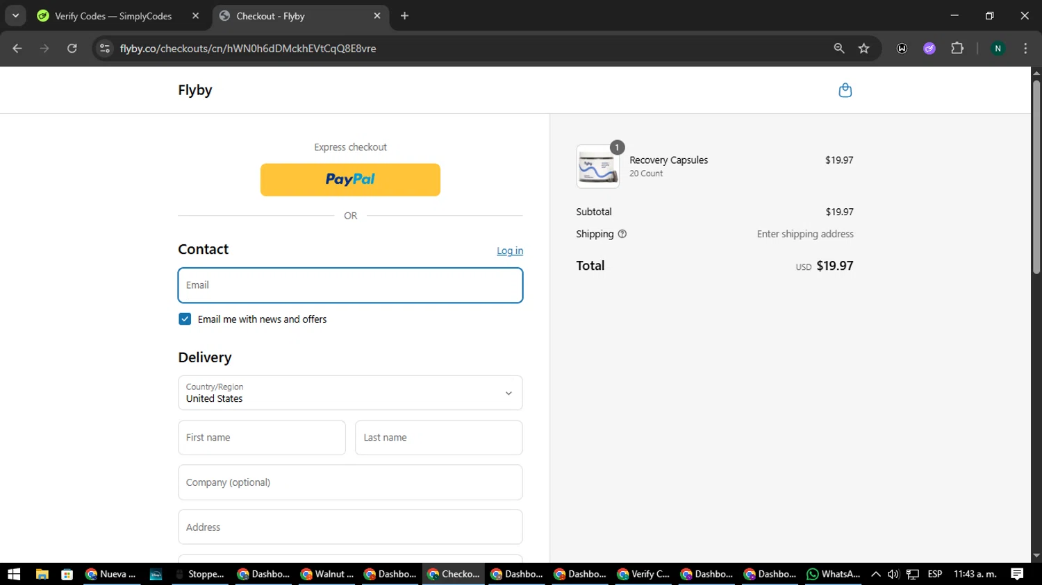 Flyby coupon code screenshot showing code 10OFFCARLOS applied at Flyby checkout page. Uploaded by SimplyCodes community member nataaokiiii on Jul 16, 2025
