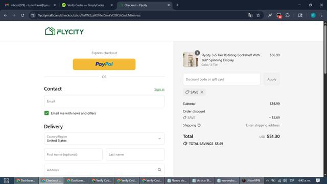 FlyCity Mall checkout page showing FlyCity Mall promo code box | Screenshot taken by SimplyCodes community member on Sep 15, 2025