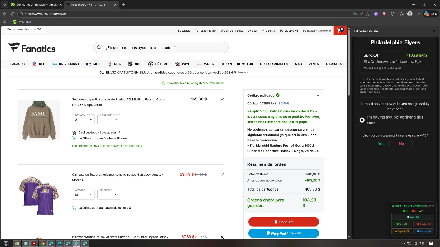 Philadelphia Flyers checkout page showing Philadelphia Flyers promo code box | Screenshot taken by SimplyCodes community member on Jan 20, 2026