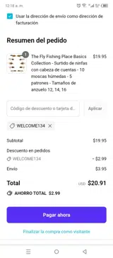 WELCOME134 coupon verification screenshot