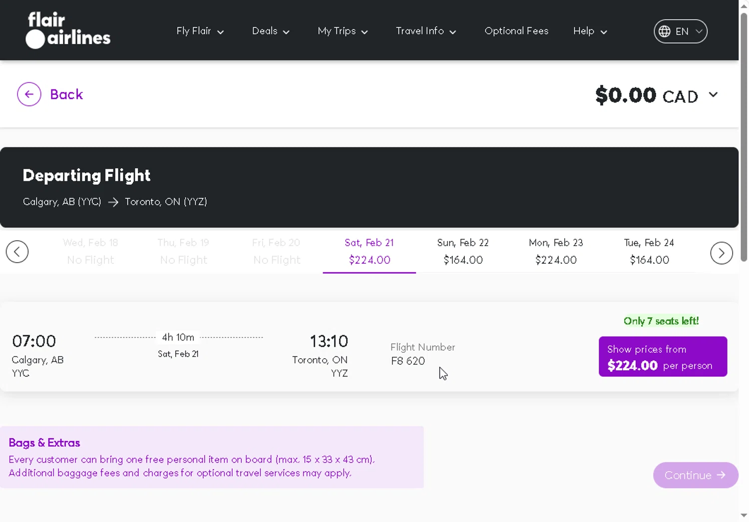 Flair Airlines promo code screenshot showing code OCTSAVE20 applied at Flair Airlines checkout page. Uploaded by SimplyCodes community member sofia_8 on Feb 21, 2026