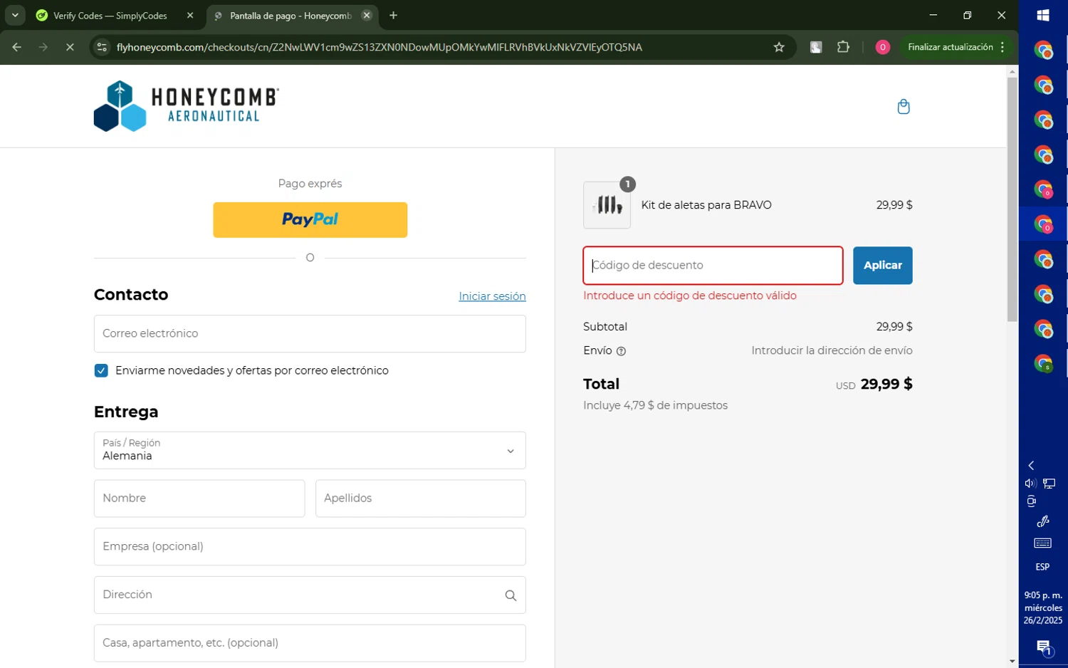 Honeycomb Aeronautical discount code screenshot showing code SPRING10 applied at Honeycomb Aeronautical checkout page. Uploaded by SimplyCodes community member LegendaryRanger6350 on Feb 27, 2025