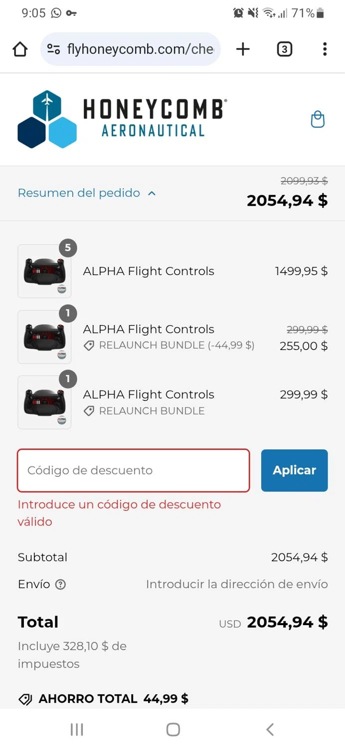 Honeycomb Aeronautical discount code screenshot showing code SPRING10 applied at Honeycomb Aeronautical checkout page. Uploaded by SimplyCodes community member simplycodescupons on Feb 27, 2025