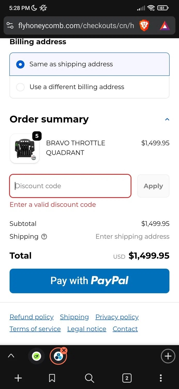 Honeycomb Aeronautical discount code screenshot showing code VENIBPHNMK applied at Honeycomb Aeronautical checkout page. Uploaded by SimplyCodes community member Enmanuel99 on Jan 2, 2026