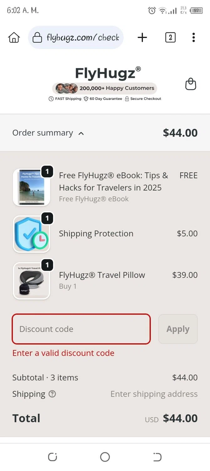 FlyHugz promo code screenshot showing code BF10 applied at FlyHugz checkout page. Uploaded by SimplyCodes community member alexmarygomez on Jan 28, 2026