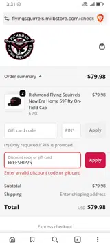 FREESHIP25 coupon verification screenshot