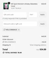 WELCOMEBACK coupon verification screenshot