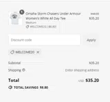WELCOME20 coupon verification screenshot