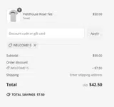 welcome15 coupon verification screenshot