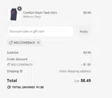 WELCOMEBACK coupon verification screenshot