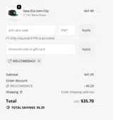 WELCOMEBACK coupon verification screenshot