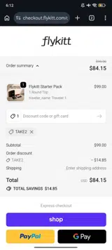 TAKE2 coupon verification screenshot