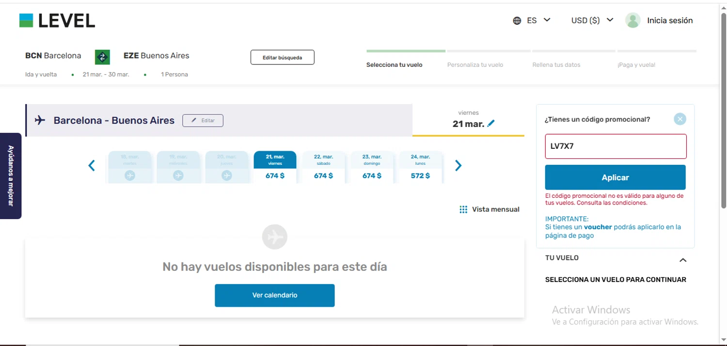 Fly LEVEL checkout page showing Fly LEVEL promo code box | Screenshot taken by SimplyCodes community member on Mar 21, 2025