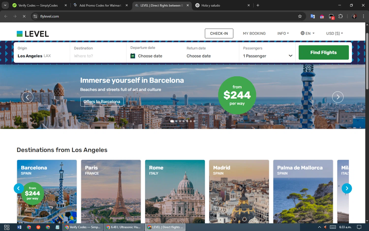 Fly LEVEL checkout page showing Fly LEVEL promo code box | Screenshot taken by SimplyCodes community member on Mar 25, 2025