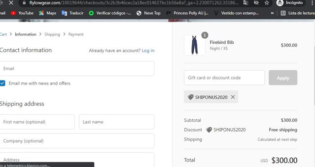 Flylow Gear checkout page showing Flylow Gear discount code box | Screenshot taken by SimplyCodes community member on Oct 1, 2021
