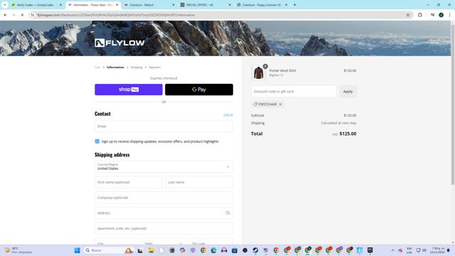 Flylow Gear checkout page showing Flylow Gear discount code box | Screenshot taken by SimplyCodes community member on Nov 12, 2024