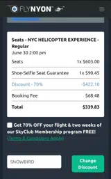 SNOWBIRD coupon verification screenshot