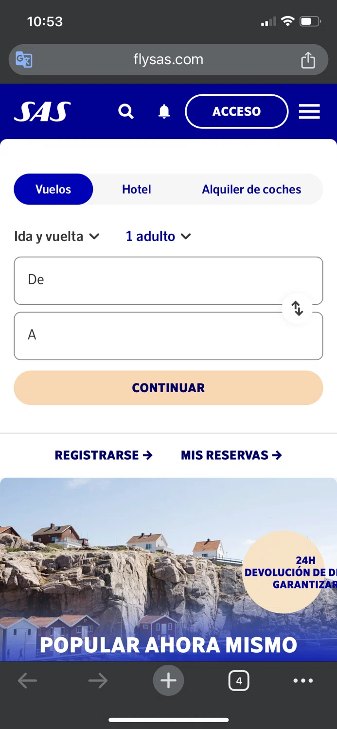 Scandinavian Airlines checkout page showing Scandinavian Airlines promo code box | Screenshot taken by SimplyCodes community member on Apr 23, 2024