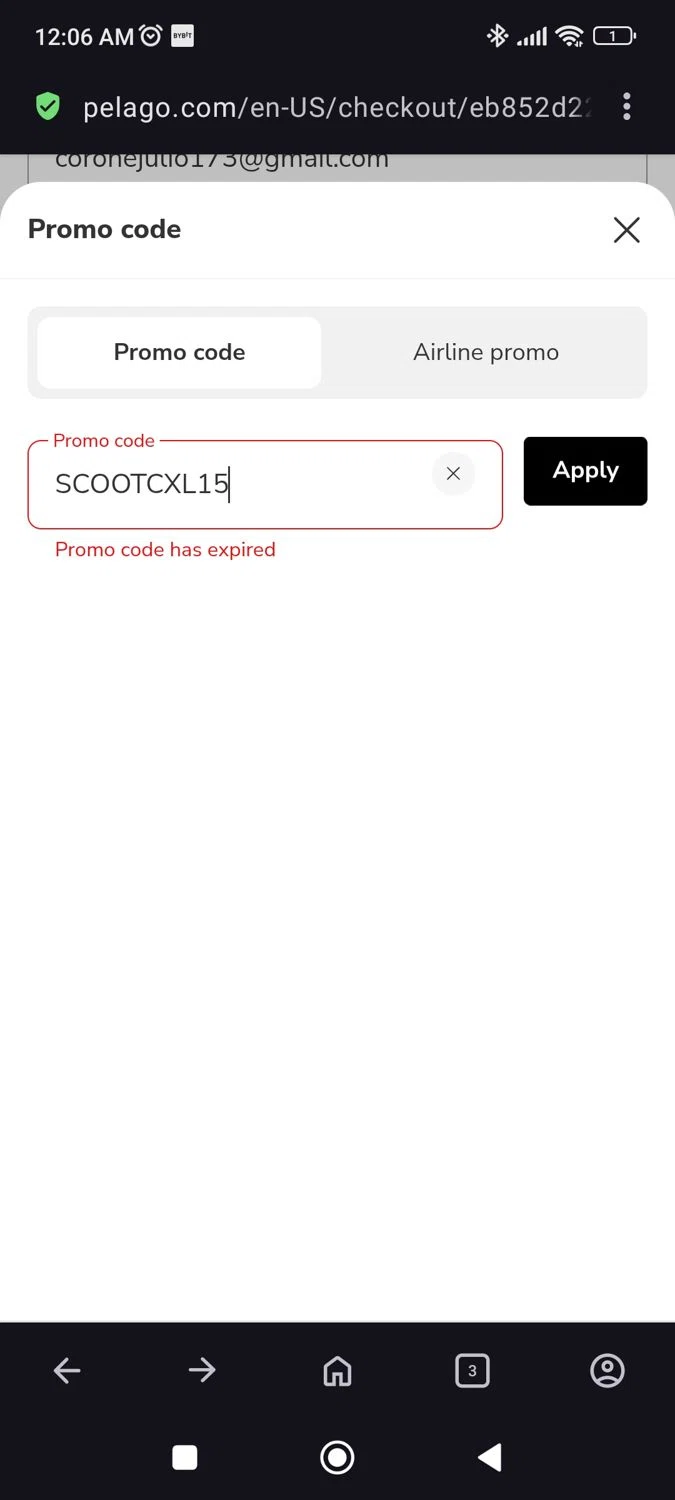 Scoot promo code screenshot showing code SCOOTCXL15 applied at Scoot checkout page. Uploaded by SimplyCodes community member JulesCrnel on Sep 11, 2025