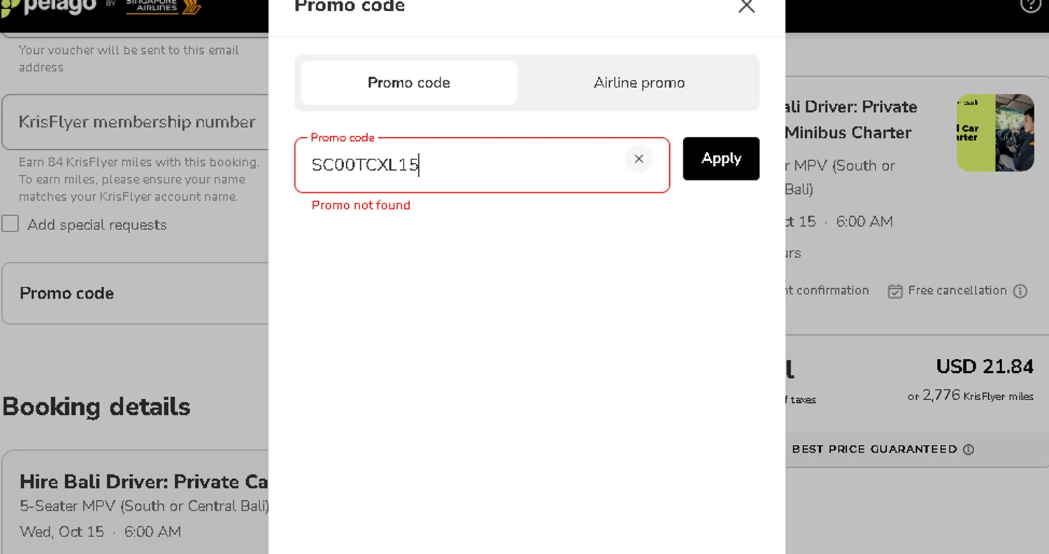 Scoot promo code screenshot showing code SC00TCXL15 applied at Scoot checkout page. Uploaded by SimplyCodes community member ThriftyWarden2534 on Sep 5, 2025