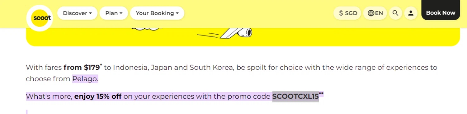 Scoot promo code screenshot showing code SC00TCXL15 applied at Scoot checkout page. Uploaded by SimplyCodes community member RonaldAcunaJr on Oct 12, 2025