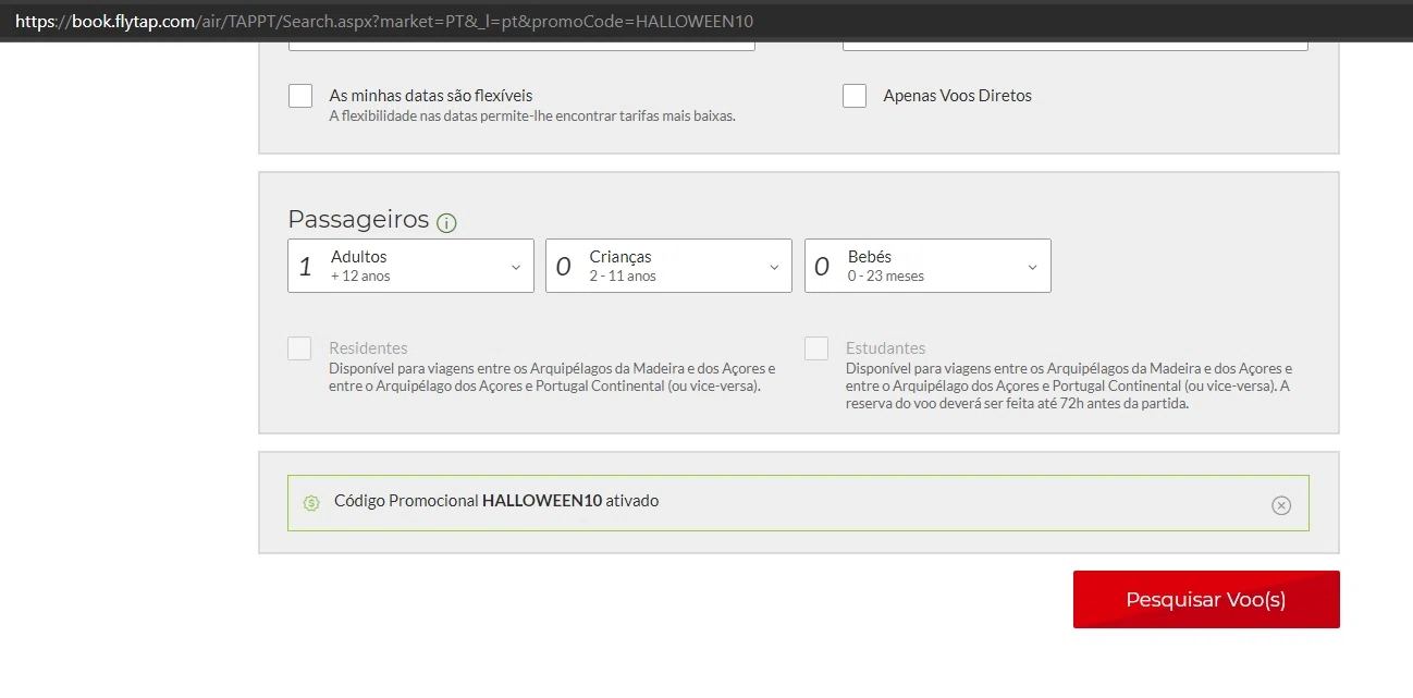 TAP Air Portugal checkout page showing TAP Air Portugal promo code box | Screenshot taken by SimplyCodes community member on May 2, 2021