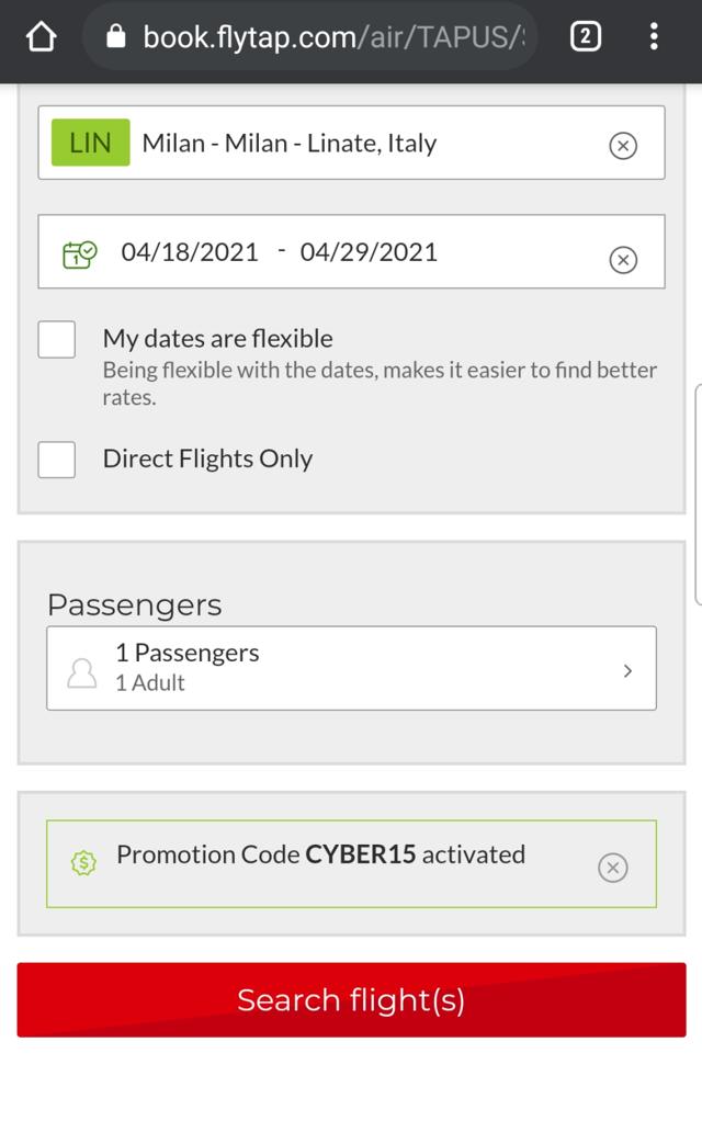 TAP Air Portugal checkout page showing TAP Air Portugal promo code box | Screenshot taken by SimplyCodes community member on Apr 18, 2021