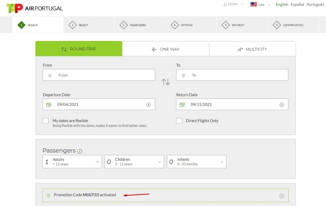 TAP Air Portugal checkout page showing TAP Air Portugal promo code box | Screenshot taken by SimplyCodes community member on Oct 3, 2021
