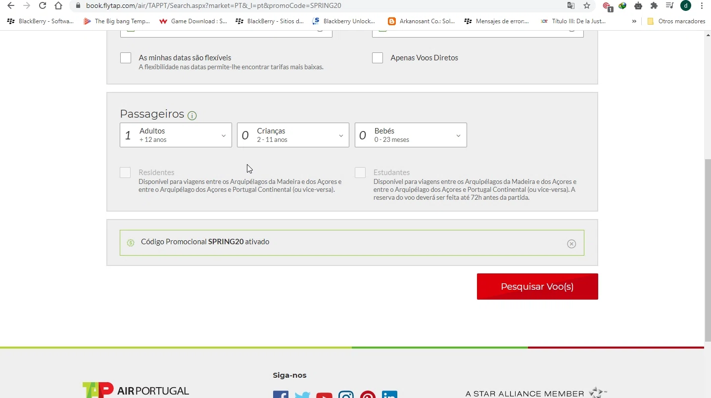 TAP Air Portugal checkout page showing TAP Air Portugal promo code box | Screenshot taken by SimplyCodes community member on May 2, 2021