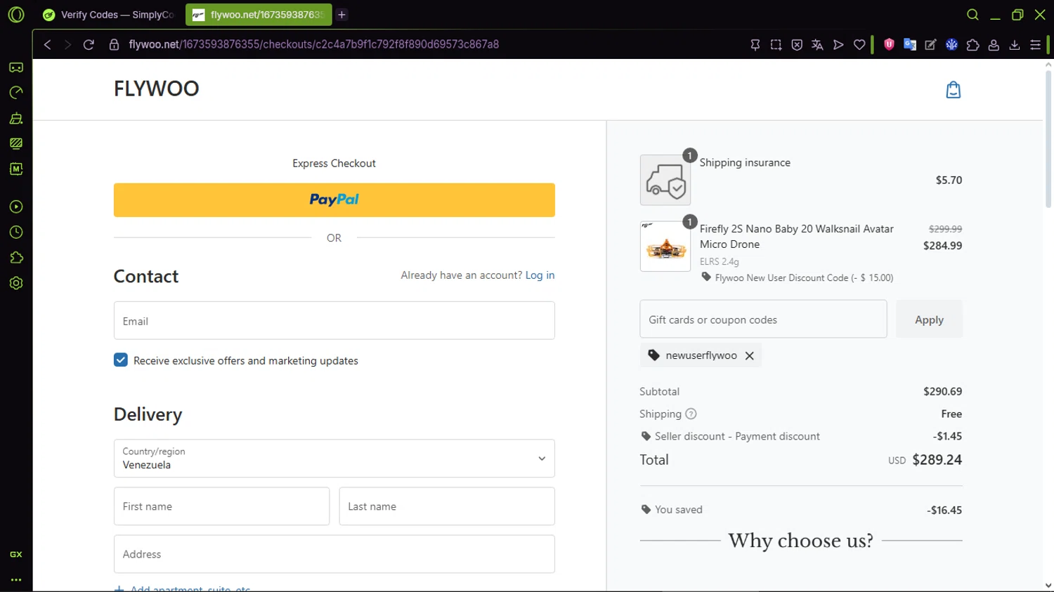 Flywoo discount code screenshot showing code newuserflywoo applied at Flywoo checkout page. Uploaded by SimplyCodes community member CleverMaven2889 on Sep 30, 2025