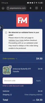 FM Expressions coupon verification screenshot