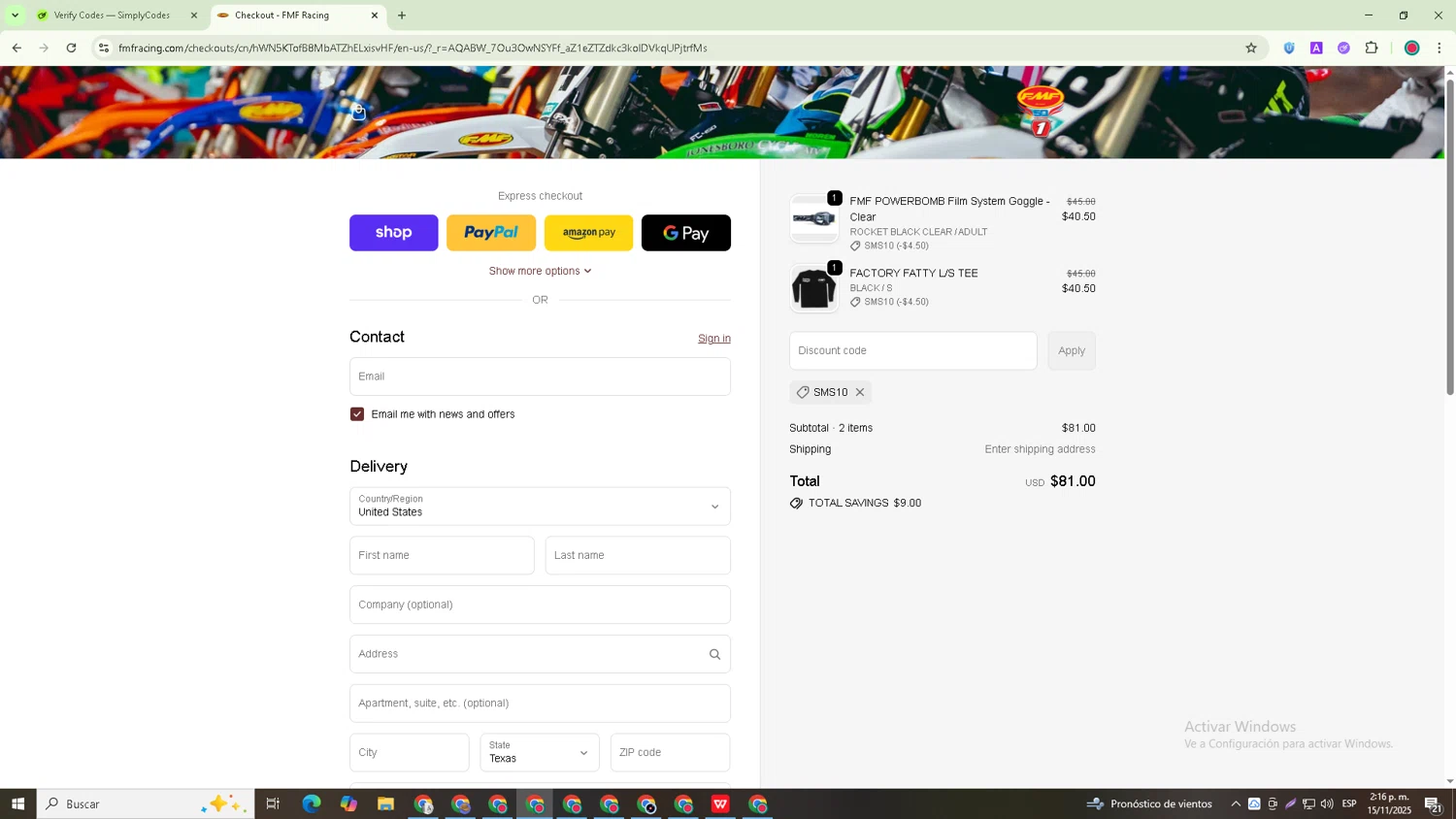 FMF discount code screenshot showing code Sms10 applied at FMF checkout page. Uploaded by SimplyCodes community member Michael_Brown on Nov 15, 2025