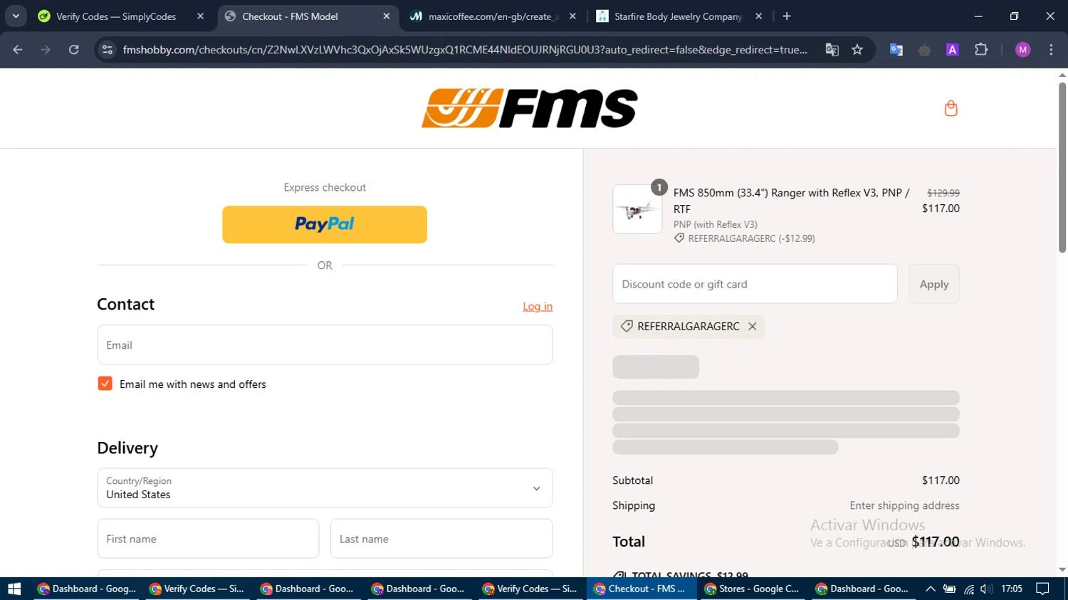 FMS discount code screenshot showing code ReferralGarageRC applied at FMS checkout page. Uploaded by SimplyCodes community member MightyTracker1549 on Mar 8, 2025