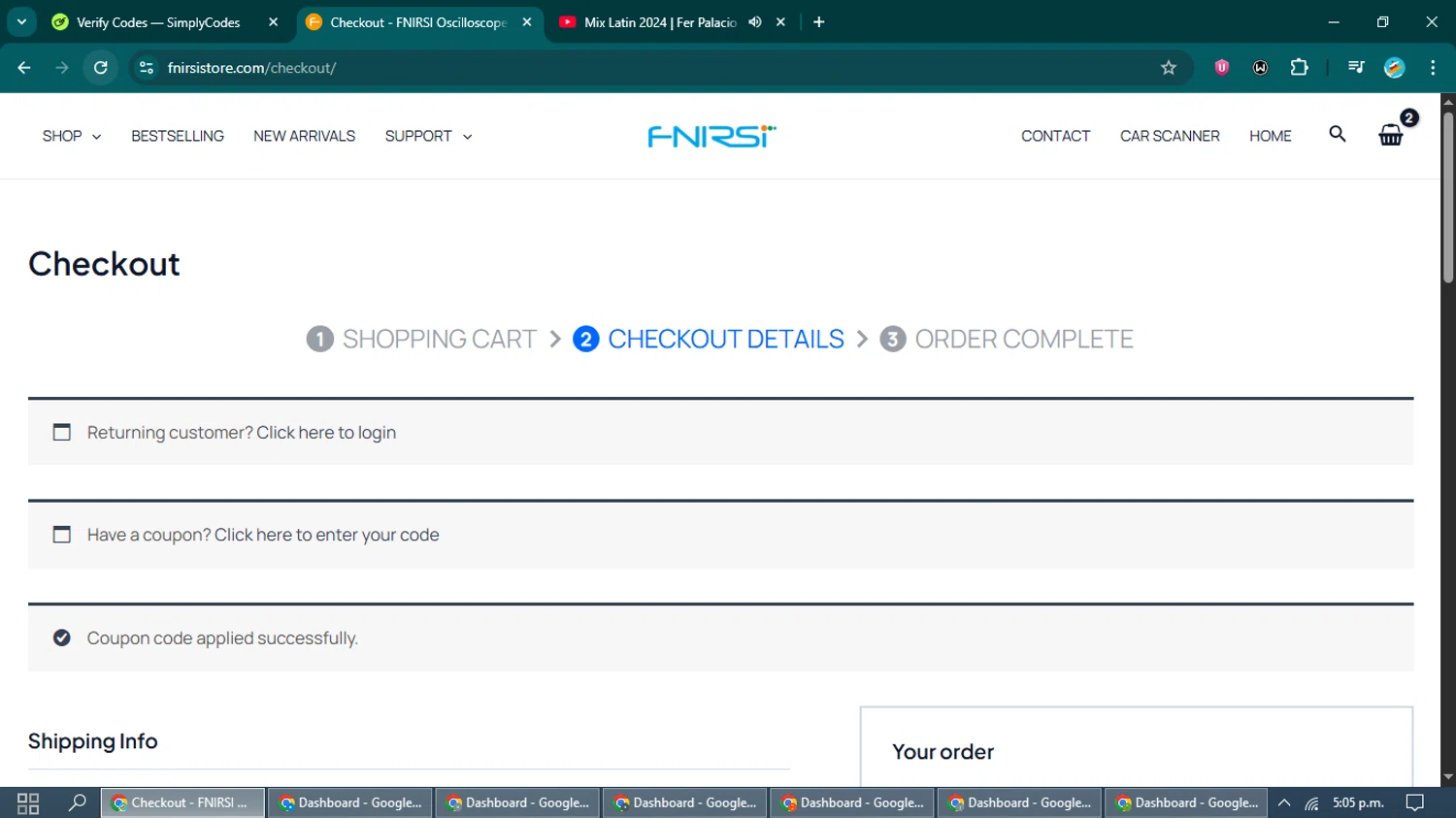 FNIRSI checkout page showing FNIRSI discount code box | Screenshot taken by SimplyCodes community member on Feb 1, 2026