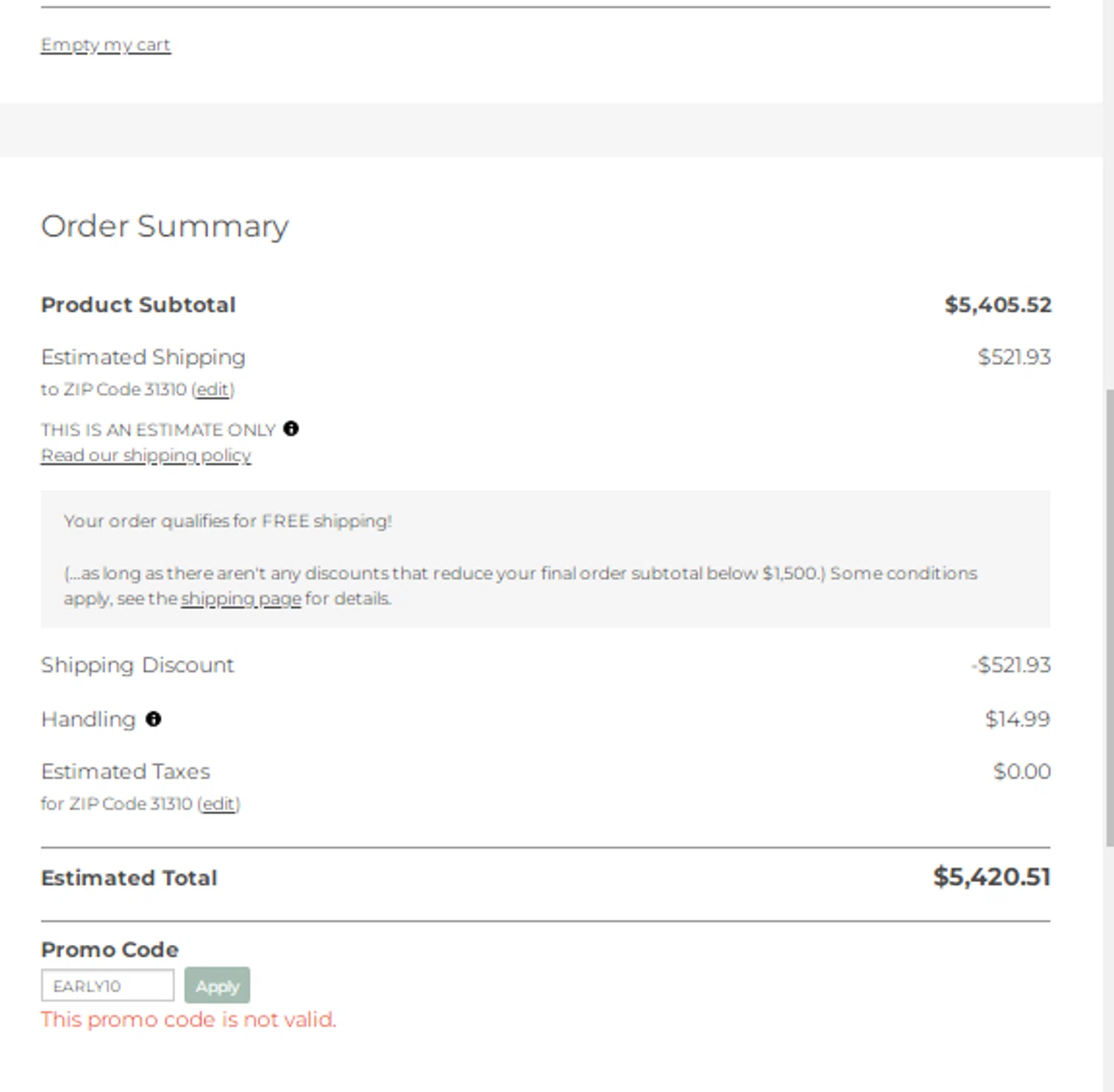 FoamOrder promo code screenshot showing code EARLY10 applied at FoamOrder checkout page. Uploaded by SimplyCodes community member Menotii23 on Dec 7, 2025