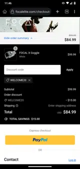 WELCOME20 coupon verification screenshot