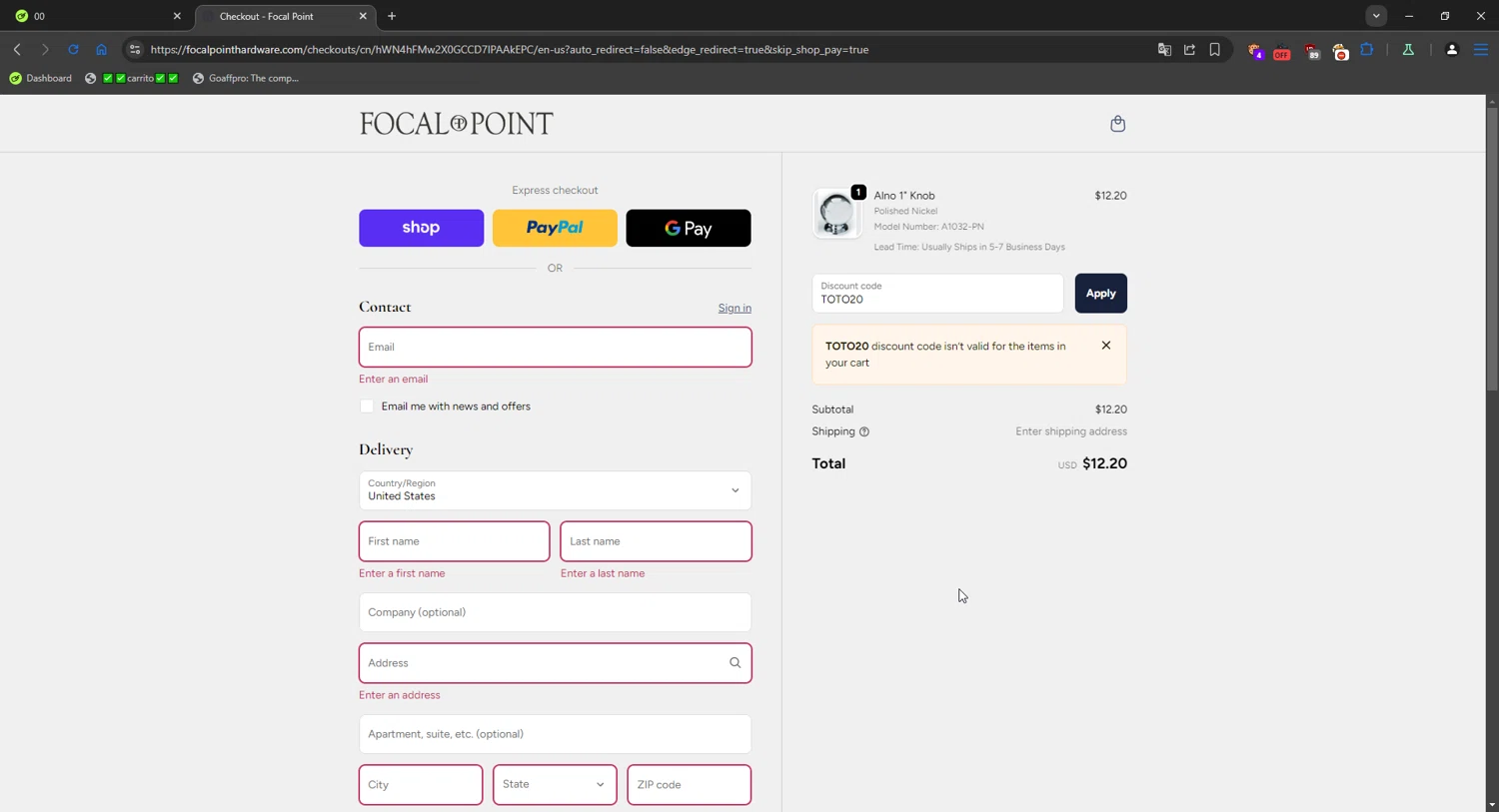 Focal Point discount code screenshot showing code TOTO20 applied at Focal Point checkout page. Uploaded by SimplyCodes community member Mriko_Kien_lo_lea on Oct 30, 2025