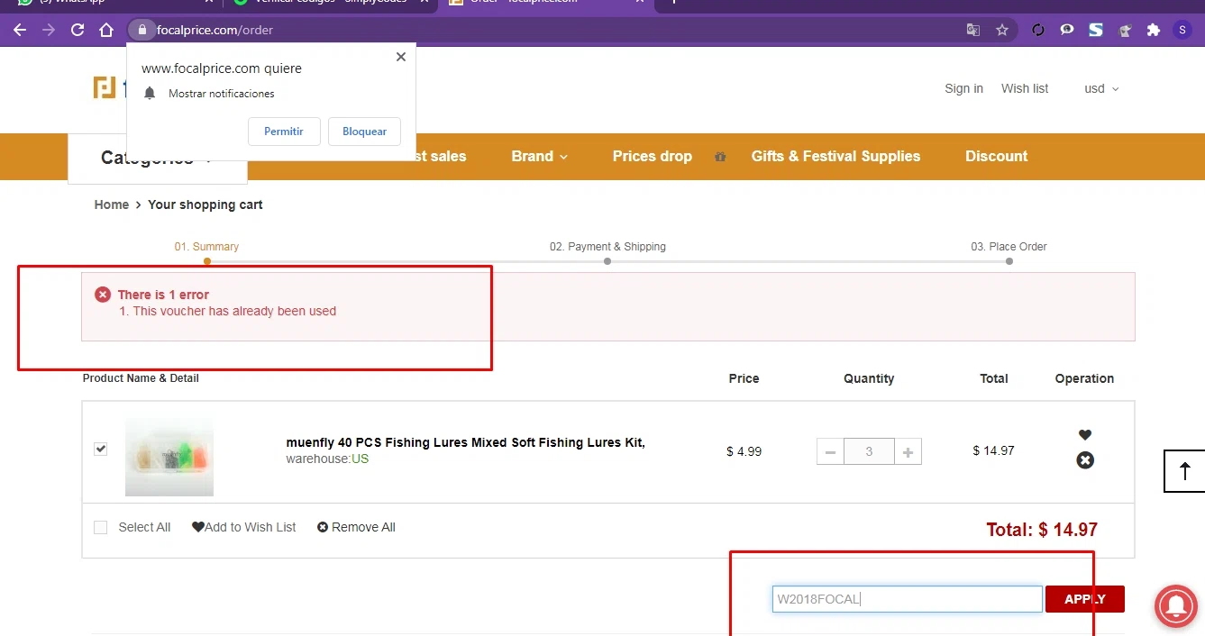FocalPrice checkout page showing FocalPrice promo code box | Screenshot taken by SimplyCodes community member on Oct 26, 2020