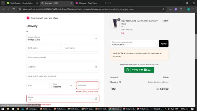 Foco checkout page showing Foco discount code box | Screenshot taken by SimplyCodes community member on Sep 8, 2025