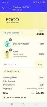 FIRSTFOCO coupon verification screenshot
