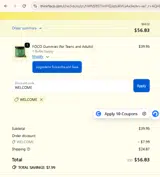 WELCOME coupon verification screenshot