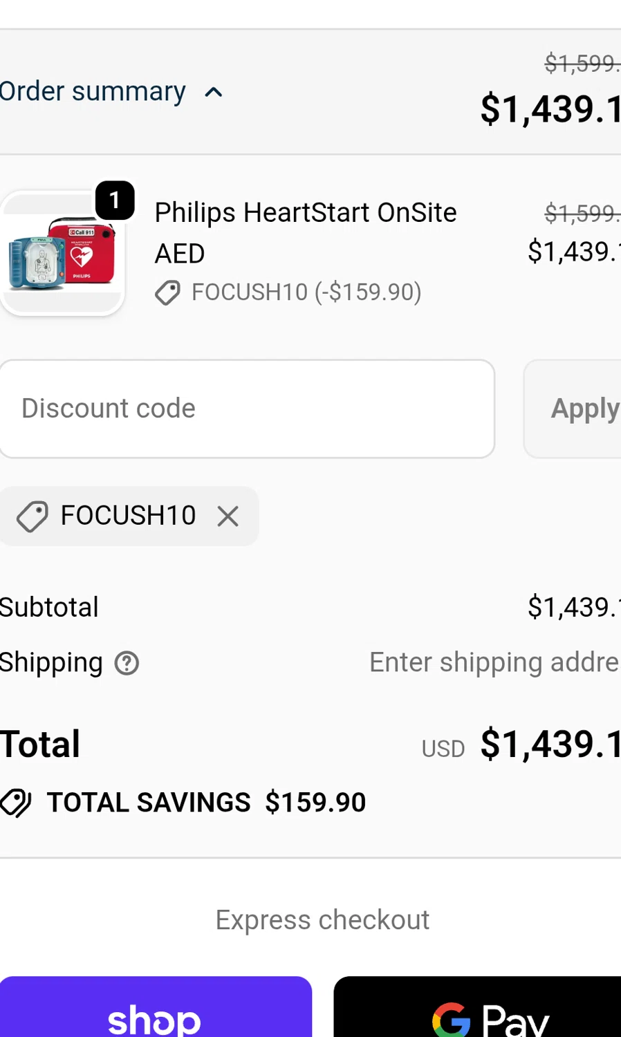 Focus Health promo code screenshot showing code Focush10 applied at Focus Health checkout page. Uploaded by SimplyCodes community member chepipro on May 25, 2026