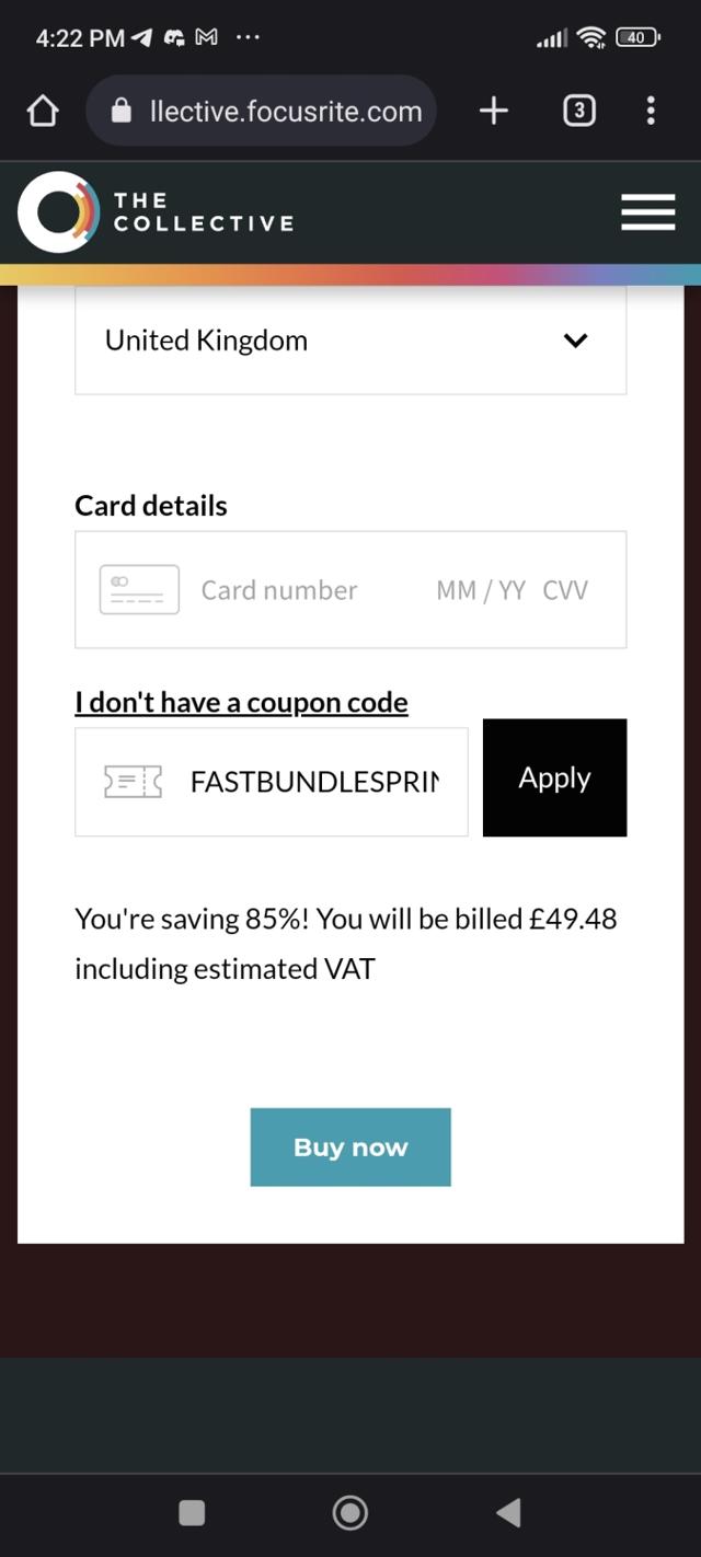 Focusrite checkout page showing Focusrite promo code box | Screenshot taken by SimplyCodes community member on Apr 17, 2023